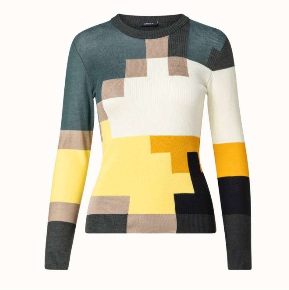 A-K-R-I-S Color-block ribbed wool, silk and cotton-blend sweater